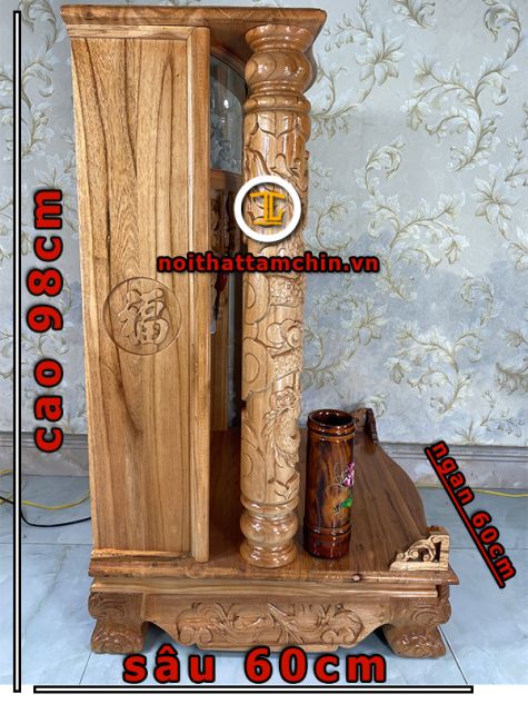 Bàn thờ ông địa gỗ xoan hộp đèn 60x60x98 (Ngang x Sâu x Cao)